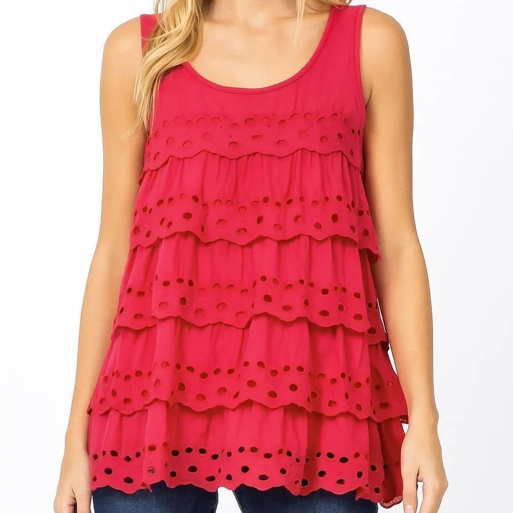Elle Twee Cotton Eyelet Layered Tank Top Size Large
